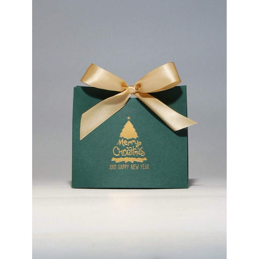 Cutiuta pentru cadou, verde, funda aurie, cu autoformare, 10 cm x 11.5 cm x 4.5 cm