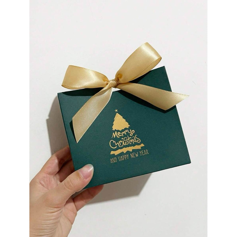 Cutiuta pentru cadou, verde, funda aurie, cu autoformare, 10 cm x 11.5 cm x 4.5 cm