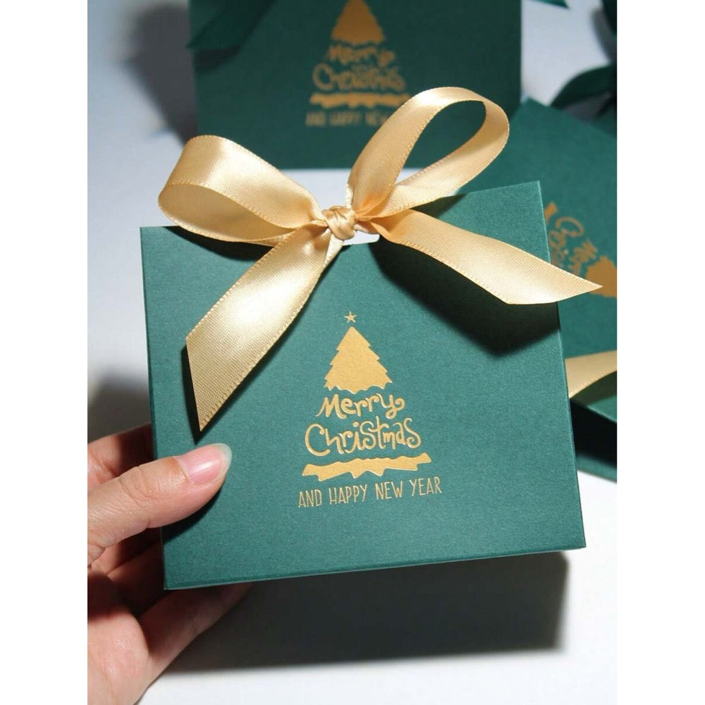 Cutiuta pentru cadou, verde, funda aurie, cu autoformare, 10 cm x 11.5 cm x 4.5 cm