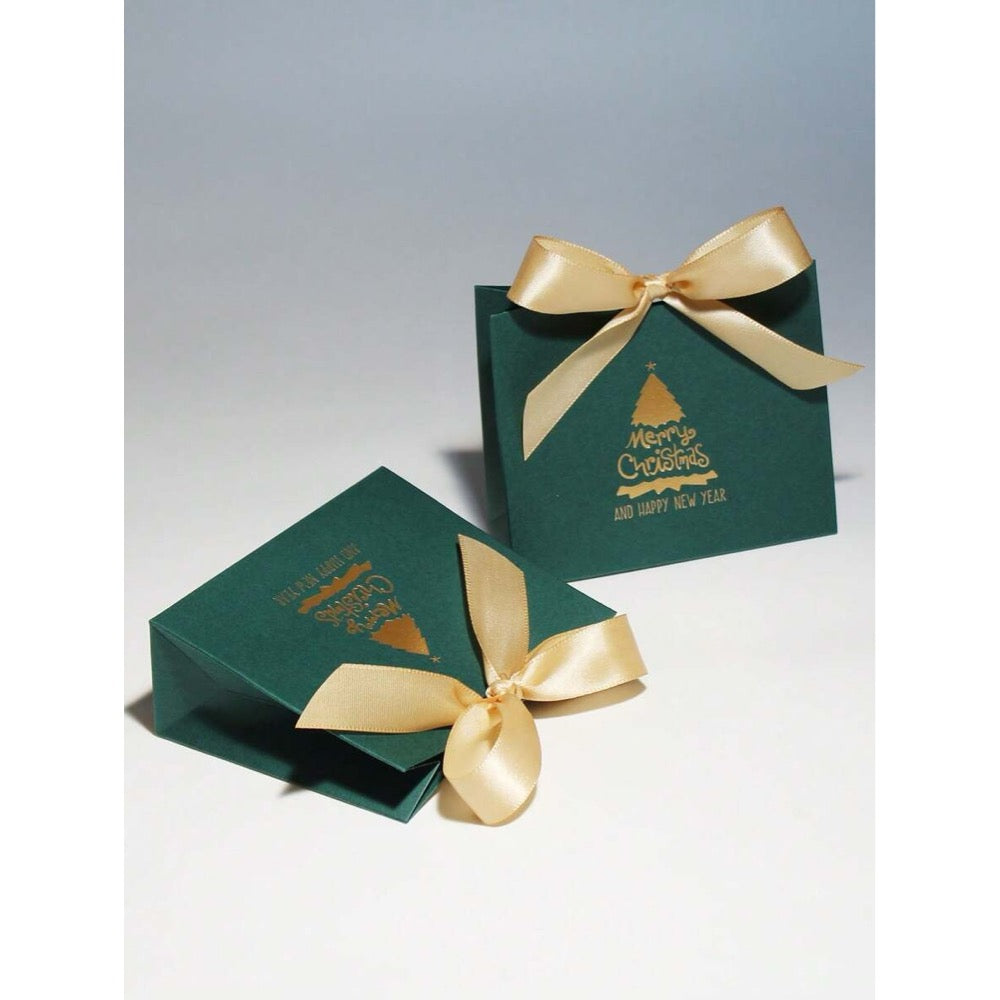 Cutiuta pentru cadou, verde, funda aurie, cu autoformare, 10 cm x 11.5 cm x 4.5 cm