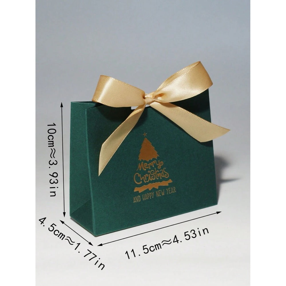 Cutiuta pentru cadou, verde, funda aurie, cu autoformare, 10 cm x 11.5 cm x 4.5 cm