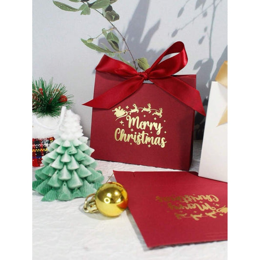 Cutiuta pentru cadou, visinie, reni aurii, cu autoformare, 10 cm x 11.5 cm x 4.5 cm