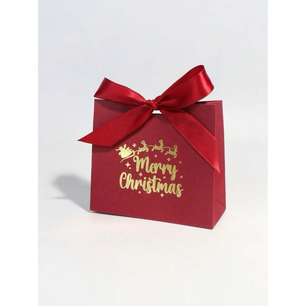 Cutiuta pentru cadou, visinie, reni aurii, cu autoformare, 10 cm x 11.5 cm x 4.5 cm