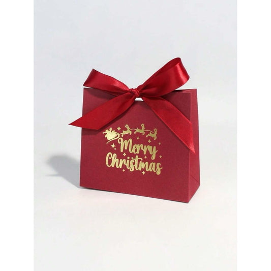 Cutiuta pentru cadou, visinie, reni aurii, cu autoformare, 10 cm x 11.5 cm x 4.5 cm