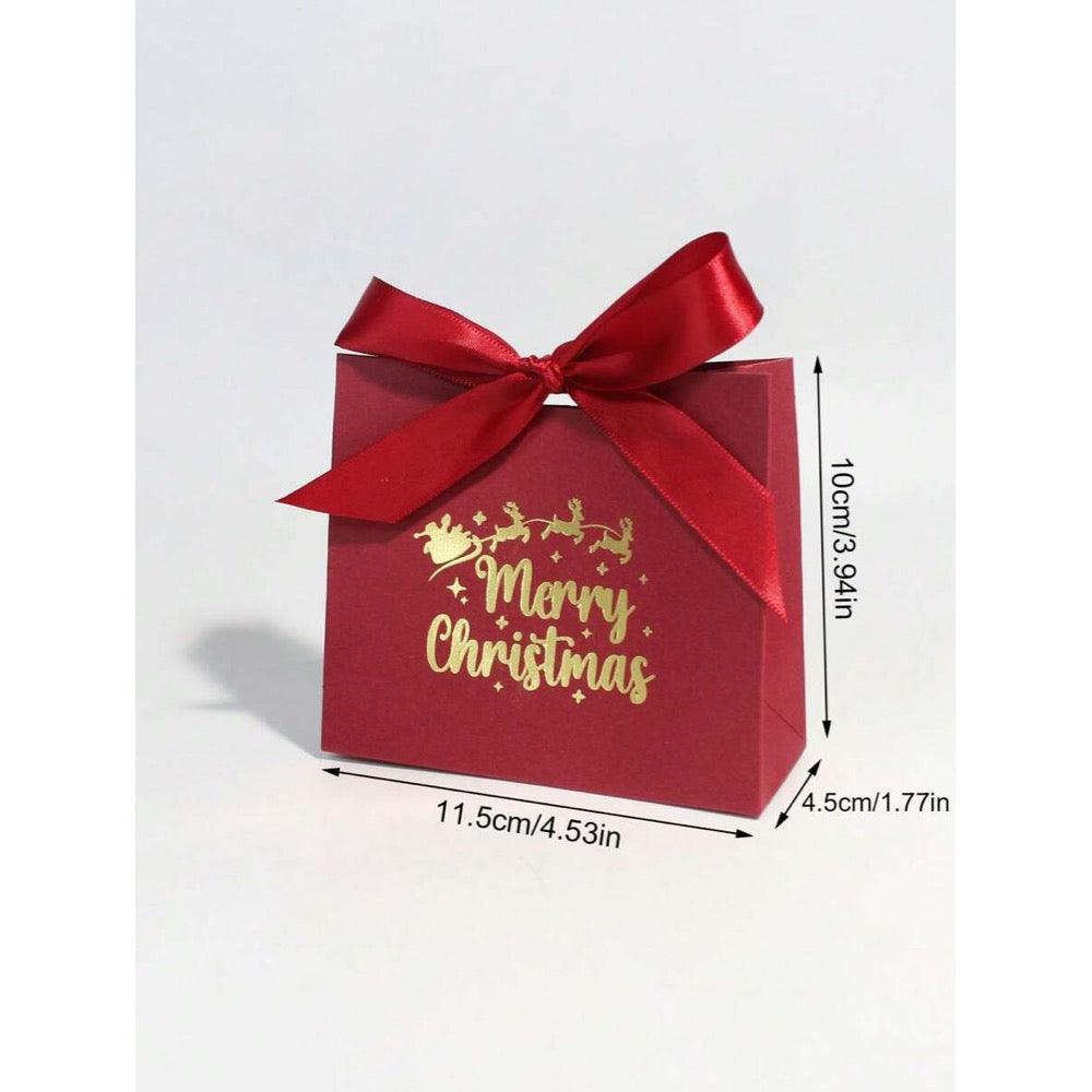 Cutiuta pentru cadou, visinie, reni aurii, cu autoformare, 10 cm x 11.5 cm x 4.5 cm