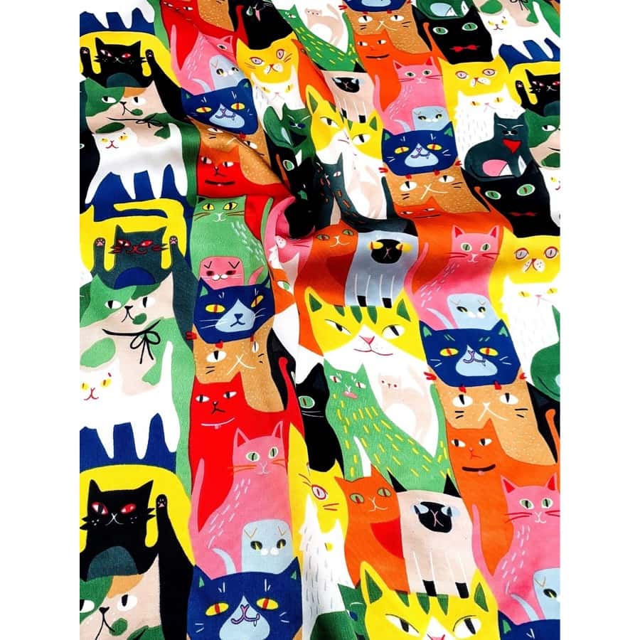 Esarfa multicolora, patrata, cu imprimeu pisici, Sebbe C1