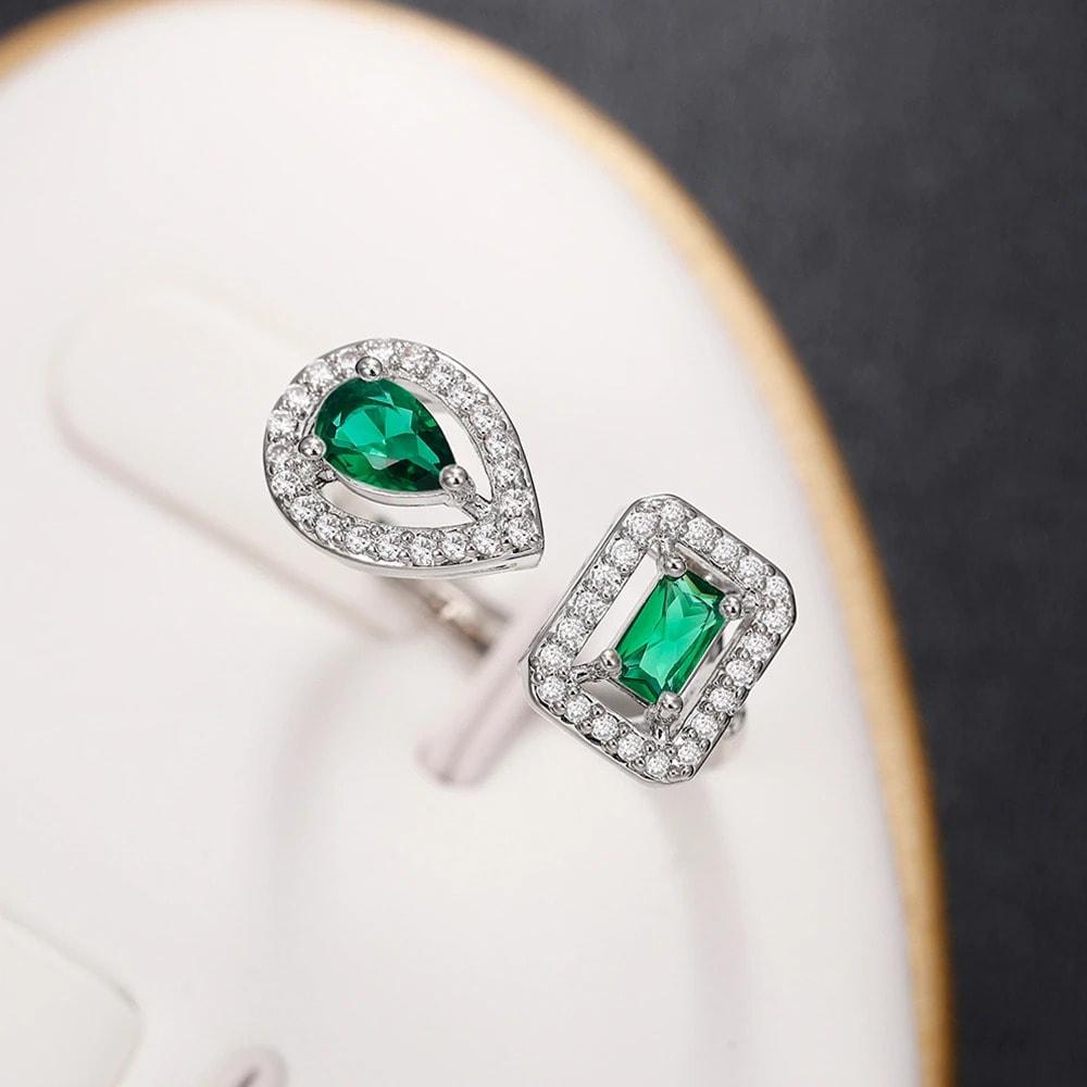 Inel argintiu, reglabil, cu pietre verzi din zirconiu, Aleksandra C17 - Pursehuit.ro