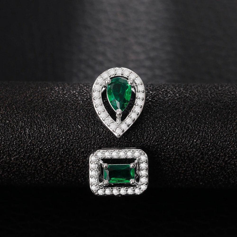 Inel argintiu, reglabil, cu pietre verzi din zirconiu, Aleksandra C17 - Pursehuit.ro