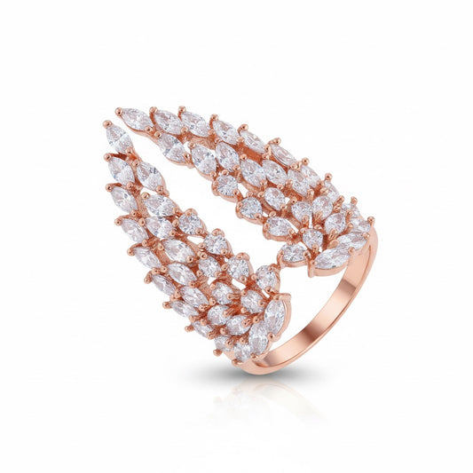 Inel rose gold, ajustabil, forma de aripi, cu pietre din zirconiu, Jarvis C23