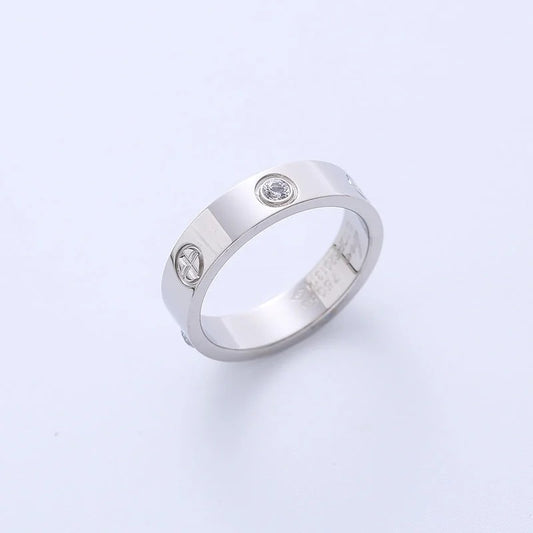 Inel argintiu, LOVE, din otel inoxidabil, suflat cu aur 18k, cu pietre din zirconiu, Percy C8