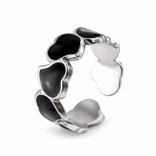 Inel argintiu, reglabil, din otel inoxidabil 316L, placat cu aur 18K PVD, forma de inimioare, Pearl C8