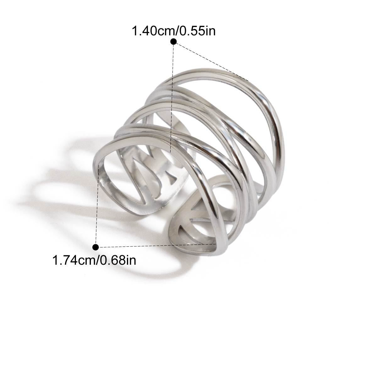 Inel argintiu, reglabil, din otel inoxidabil, suflat cu aur 18k, cu straturi multiple, Oliwia C8