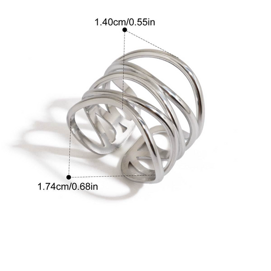 Inel argintiu, reglabil, din otel inoxidabil, suflat cu aur 18k, cu straturi multiple, Oliwia C8