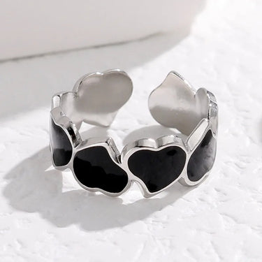 Inel argintiu, reglabil, din otel inoxidabil, suflat cu aur 18k, forma de inimioare, Pearl C8