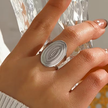 Inel argintiu, reglabil, din otel inoxidabil, suflat cu aur 18k, forma ovala, Corey C4