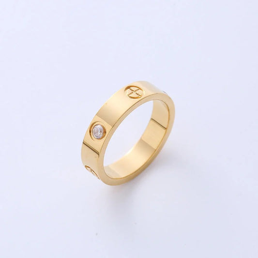 Inel auriu, LOVE, din otel inoxidabil, suflat cu aur 18k, cu pietre din zirconiu, Penelope C8
