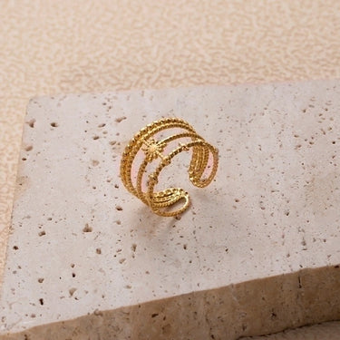 Inel auriu, reglabil, din otel inoxidabil, suflat cu aur 18k, cu soare si straturi multiple, Olena C8
