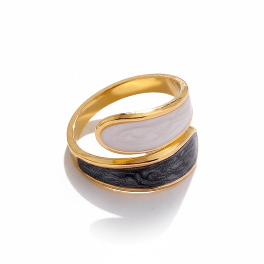 Inel auriu, reglabil, din otel inoxidabil, suflat cu aur 18k, forma abstracta, Pekka C8