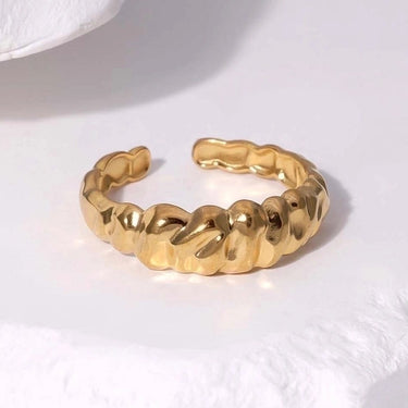 Inel auriu, reglabil, din otel inoxidabil, suflat cu aur 18k, forma croissant, Paula C8