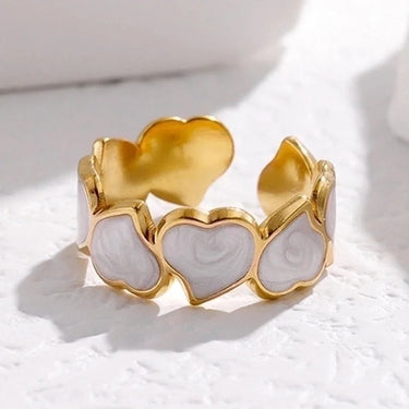 Inel auriu, reglabil, din otel inoxidabil, suflat cu aur 18k, forma de inimioare, Pepita C8