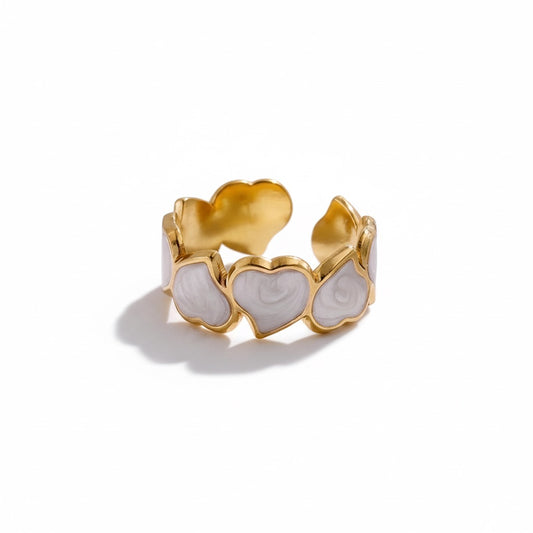 Inel auriu, reglabil, din otel inoxidabil, suflat cu aur 18k, forma de inimioare, Pepita C8