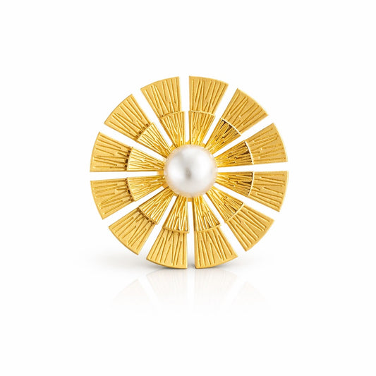 Inel auriu, reglabil, din otel inoxidabil, suflat cu aur 18k, forma de soare, Clarita C4