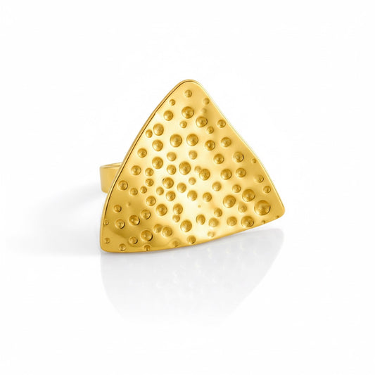Inel auriu, reglabil, din otel inoxidabil, suflat cu aur 18k, forma de triunghi, Clea C4