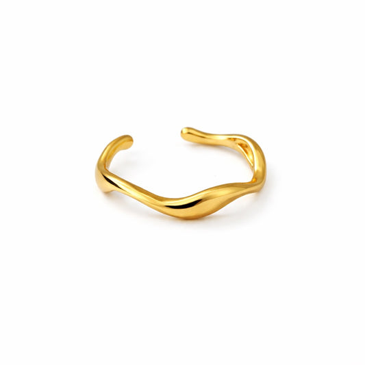 Inel auriu, reglabil, din otel inoxidabil, suflat cu aur 18k, forma ondulata, Cissel C4