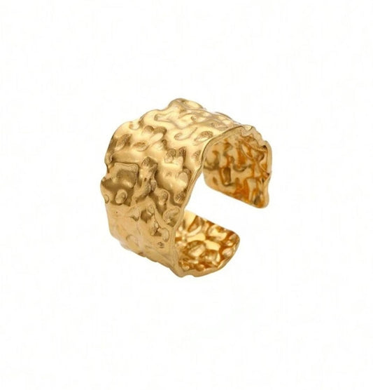 Inel auriu, reglabil, din otel inoxidabil 316L, placat cu aur 18K PVD, forma sifonata, Petro C8