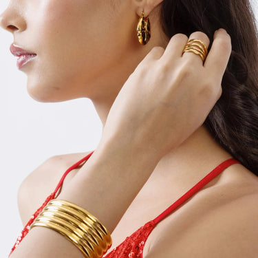 Inel auriu, reglabil, din otel inoxidabil, suflat cu aur 18k, in straturi multiple, Patricia C8