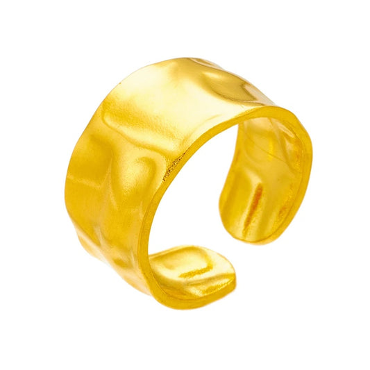 Inel auriu, reglabil, din otel inoxidabil, suflat cu aur 18k, textura sifonata, Cleopatra C4