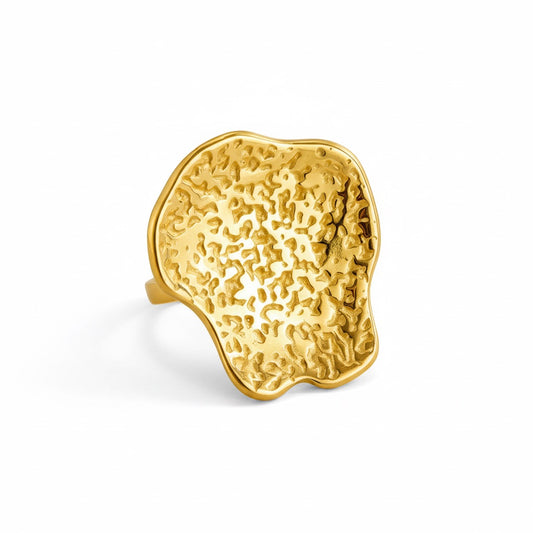 Inel auriu, reglabil, din otel inoxidabil, suflat cu aur 18k, texturat, Clodette C4