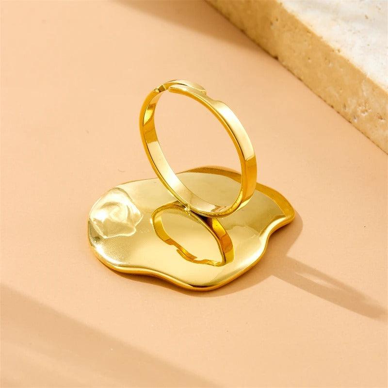 Inel auriu, reglabil, din otel inoxidabil, suflat cu aur 18k, texturat, Clodette C4 - Pursehuit.ro