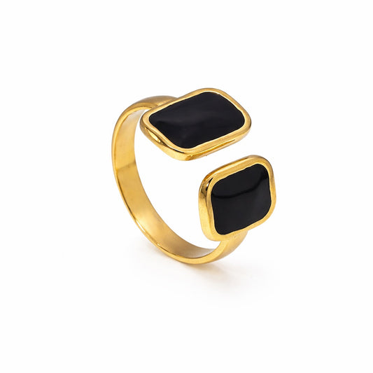 Inel auriu si argintiu, reglabil, din otel inoxidabil, suflat cu aur 18k, forma arhitecturala, Ophelia C8