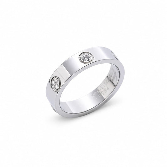 Inel argintiu, LOVE, din otel inoxidabil 316L, placat cu aur 18K PVD, cu pietre din zirconiu, Percy C8