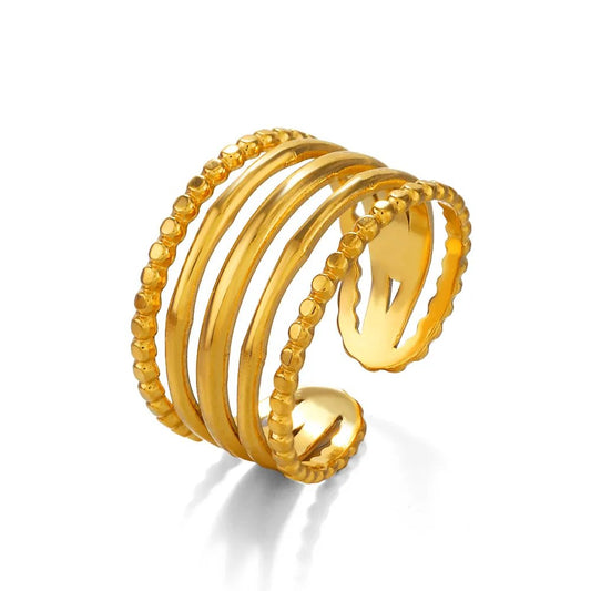 Inel auriu, reglabil, din otel inoxidabil 316L, placat cu aur 18K PVD, cu straturi multiple, Olesine C8