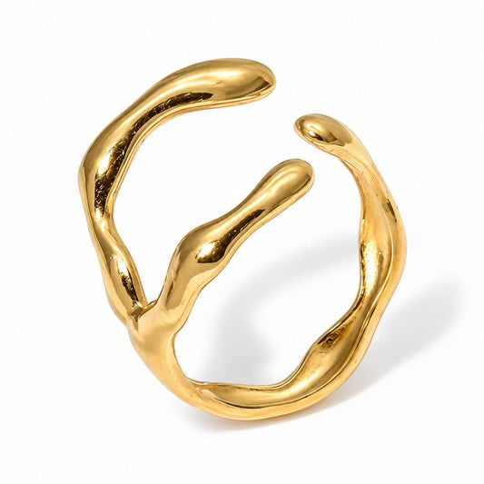 Inel auriu, reglabil, din otel inoxidabil 316L, placat cu aur 18K PVD, forma artistica, Paris C8