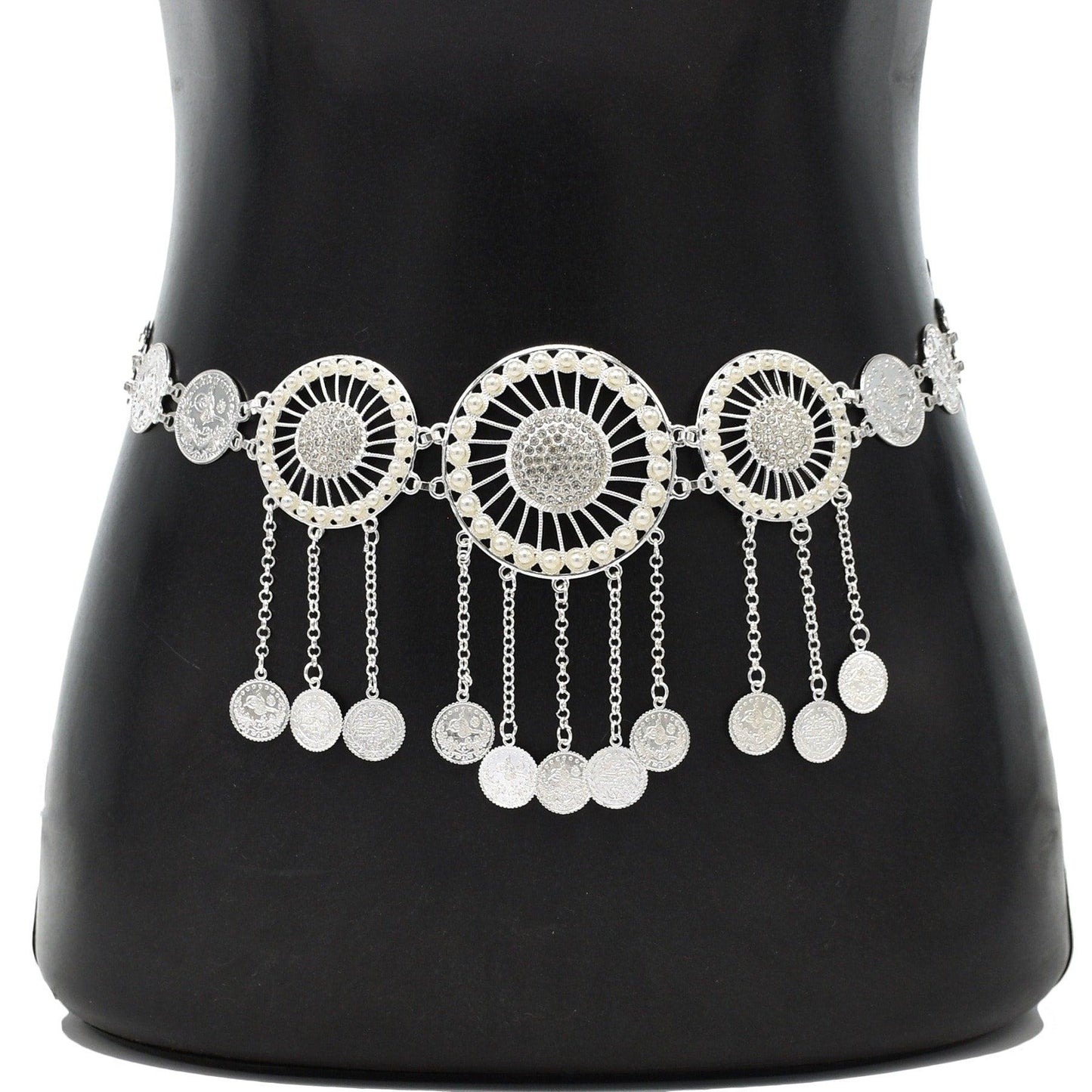 Lant de corp, argintiu, tip curea, cu banuti si pietre, Timmy C9 - Pursehuit.ro