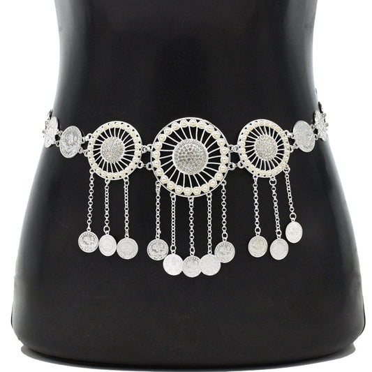 Lant de corp, argintiu, tip curea, cu banuti si pietre, Timmy C9 - Pursehuit.ro