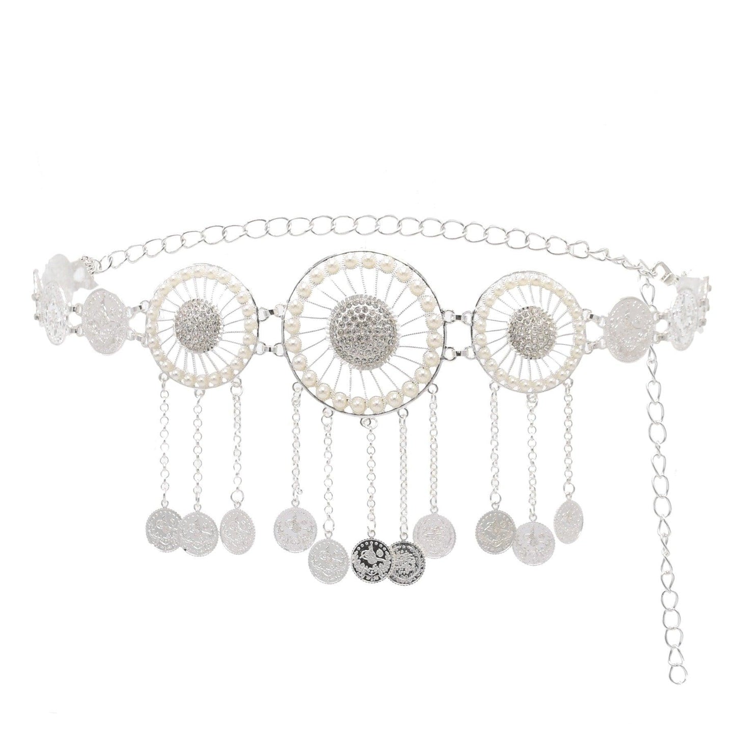 Lant de corp, argintiu, tip curea, cu banuti si pietre, Timmy C9 - Pursehuit.ro