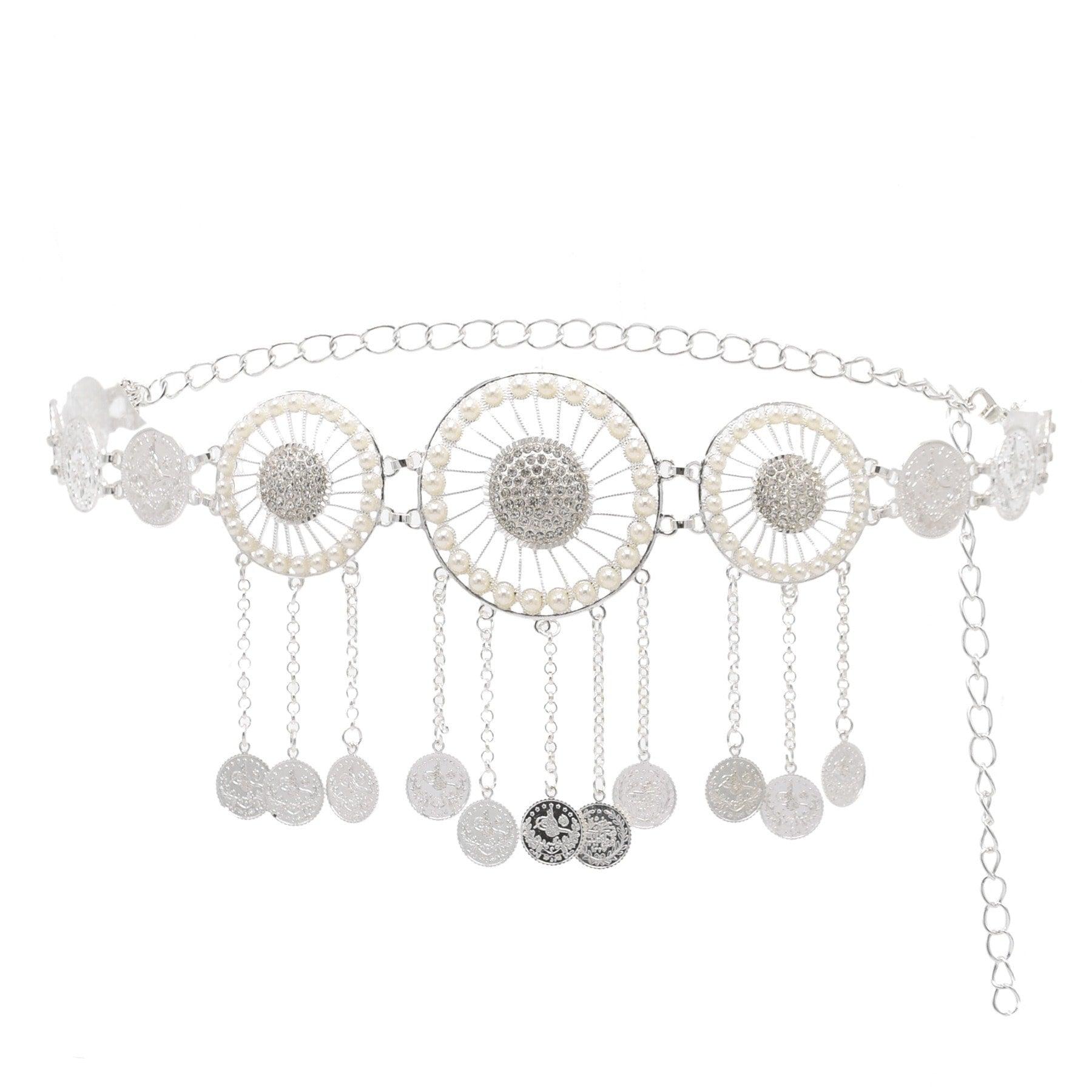 Lant de corp, argintiu, tip curea, cu banuti si pietre, Timmy C9 - Pursehuit.ro