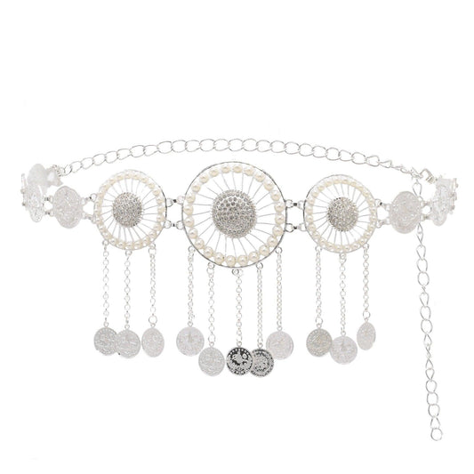 Lant de corp, argintiu, tip curea, cu banuti si pietre, Timmy C9 - Pursehuit.ro