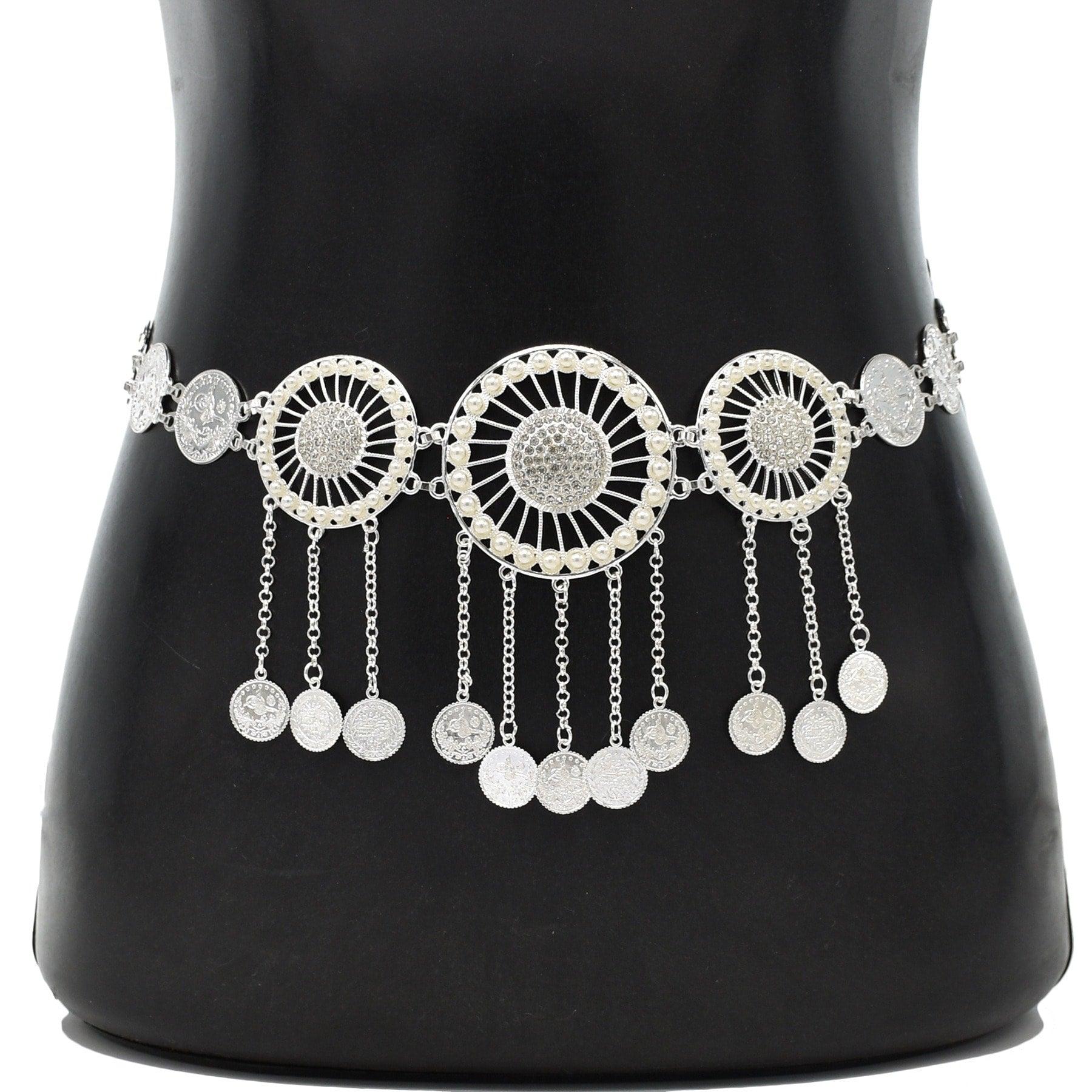 Lant de corp, argintiu, tip curea, cu banuti si pietre, Timmy C9 - Pursehuit.ro