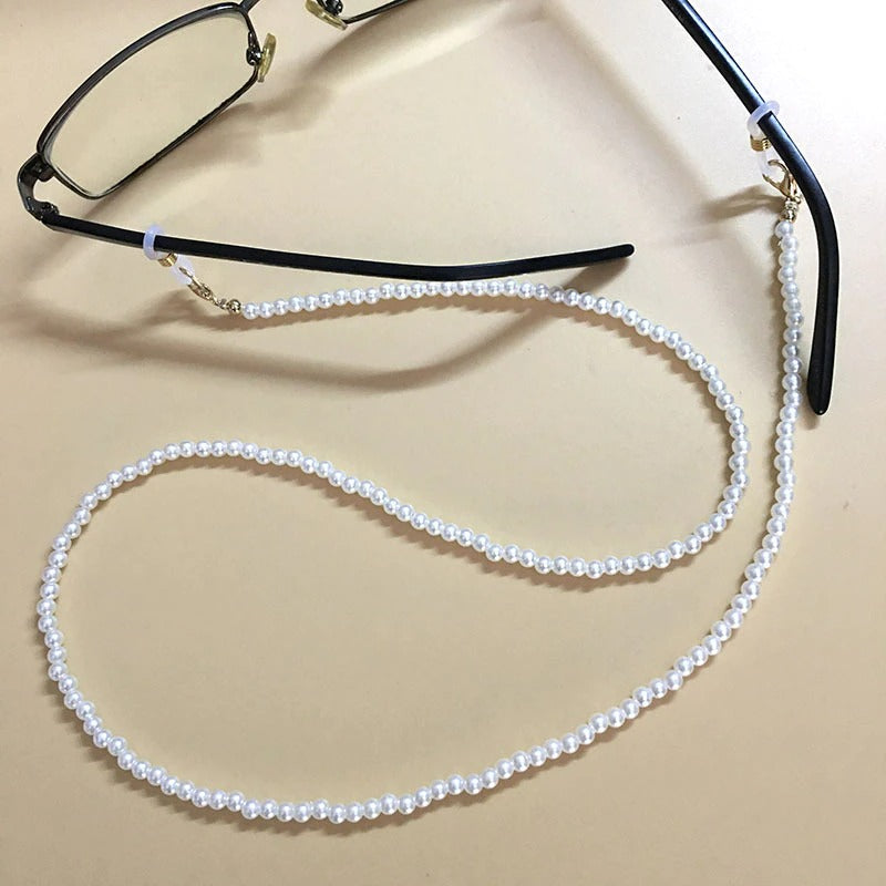 Lant de ochelari, alb, cu perle, Sylke C5