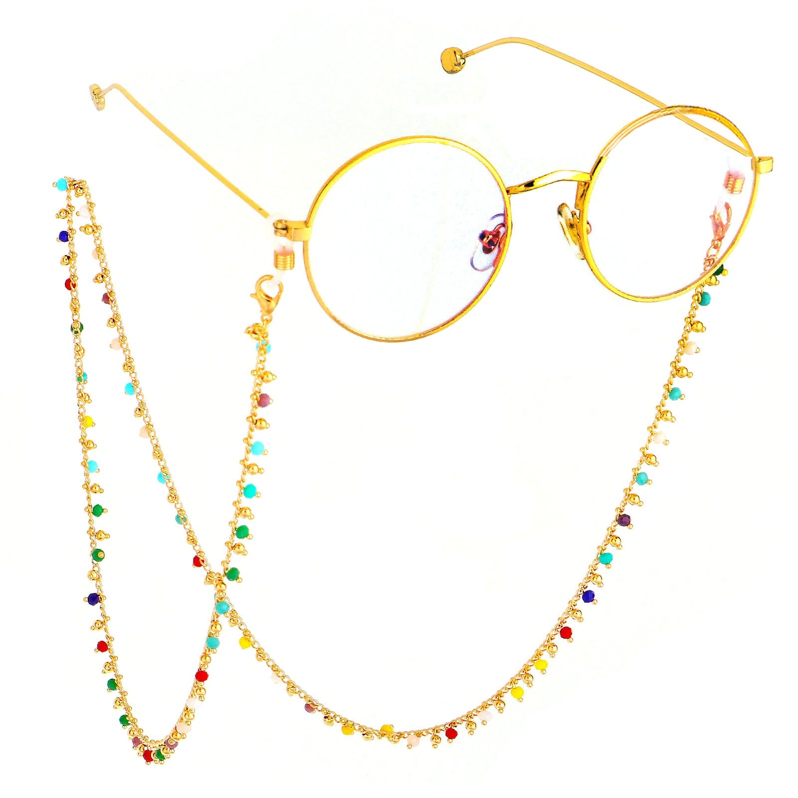 Lant de ochelari, auriu, cu margelute colorate, Svanhild C6