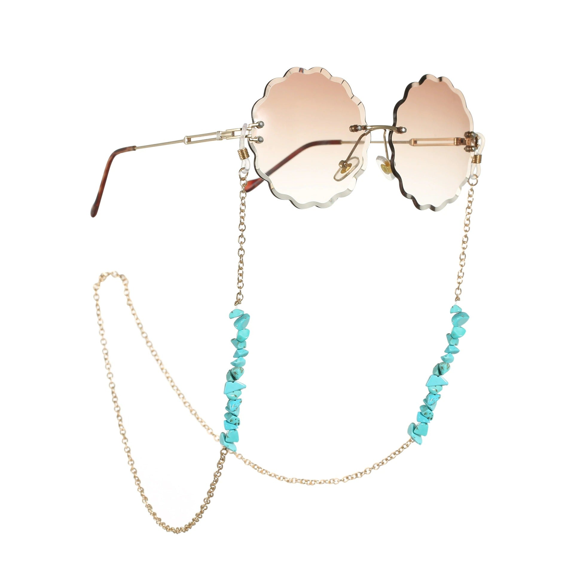 Lant de ochelari, auriu, cu pietre turquoise, Sussy C3