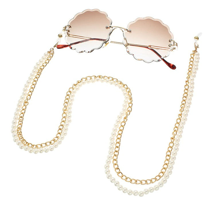 Lant de ochelari, in 2 straturi, auriu, cu perle, Sunny C4