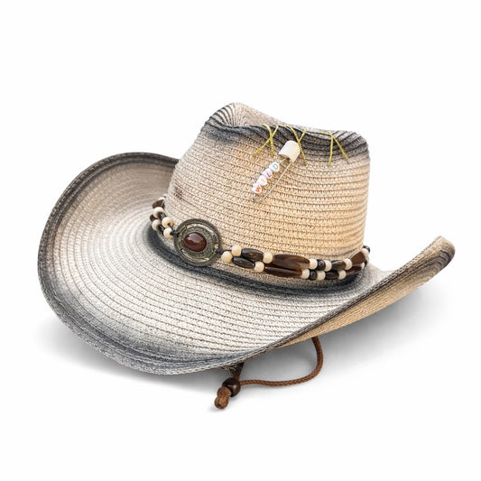 Palarie stil cowboy, bej, handmade, model unicat, accesorizata manual, Naomi