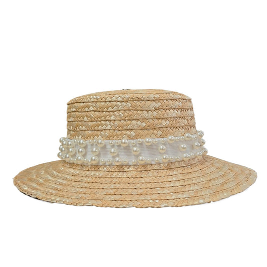 Palarie bej, de vara, din paie, stil canotiera, handmade, reglabila, cu accesoriu detasabil, Sima - Pursehuit.ro