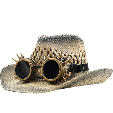 Palarie dama, bej, de vara, stil cowboy, cu ochelari decorativi, Adelmine - Pursehuit.ro